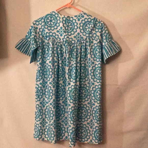 Kelly’s Kids white & turquoise color prints & bell sleeves dress #10/12 yrs old - Picture 6 of 11